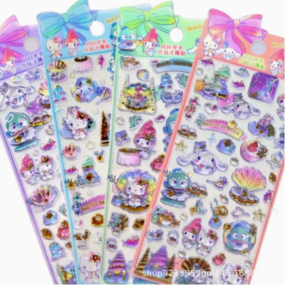 

2026 4 шт. Kawaii Sanrio 3D рельефные наклейки Cinnamoroll My Melody кристаллы наклейки водостойкие милые мультяшные желейные наклейки игрушки подарки
