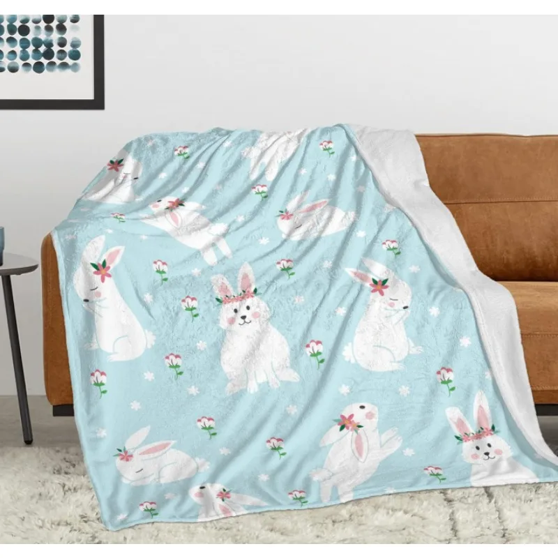 

Пасхальное весеннее одеяло, одеяло с кроликом и цветком для дивана-кровати, дивана для путешествий и кемпинга