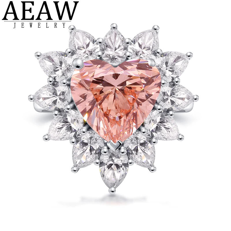 AEAW Jewerly Main Stone 6ct Fincy Pink Heart Cut CVD HPHT Lab Grown Diamond Real 14K White Gold Women Ring NGIC Certificate