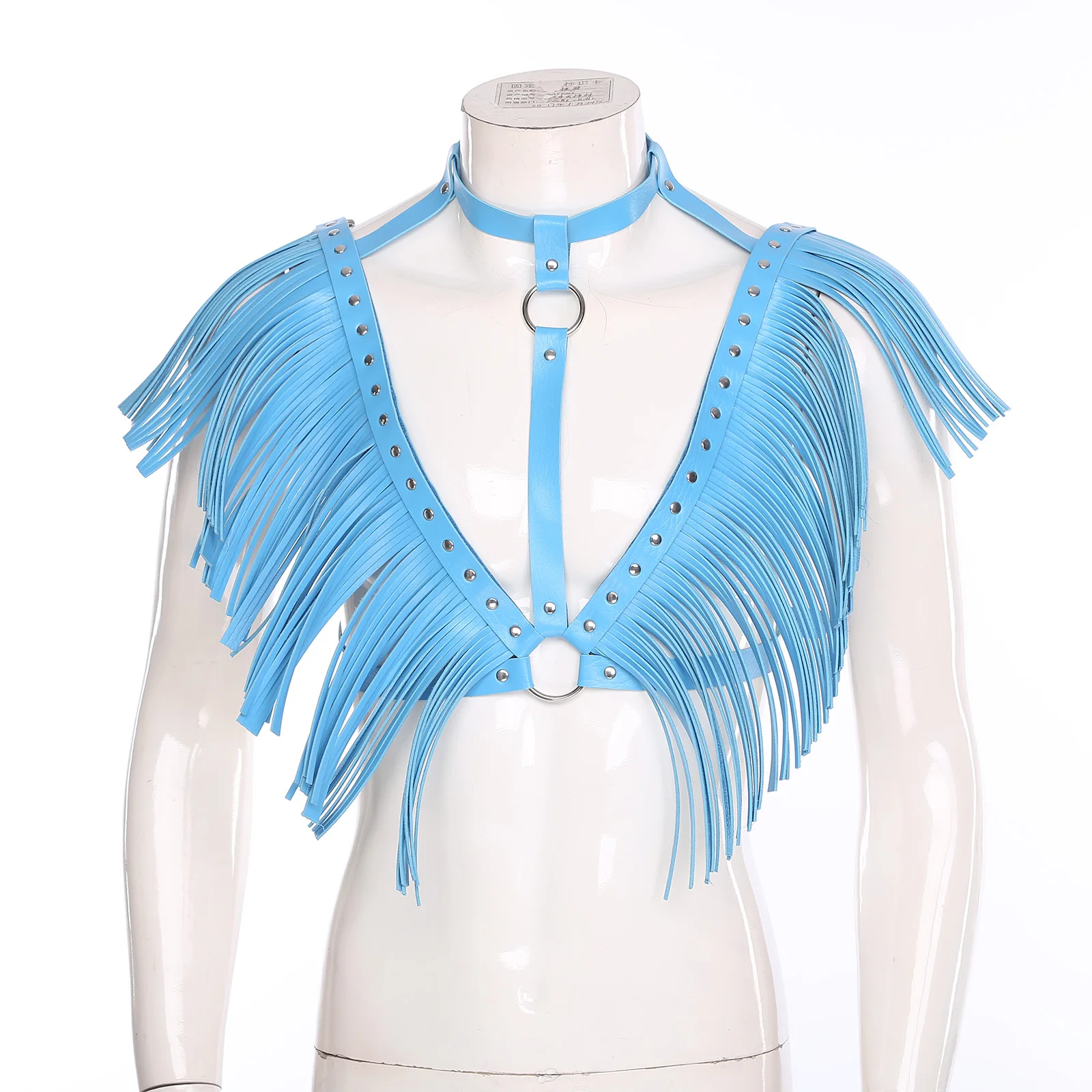 

Men Women Faux Leather Chest Harness Tassel Rivets O-ring Adjustable Body Belt Punk Gothic Costume Accessory for Nightclub Party