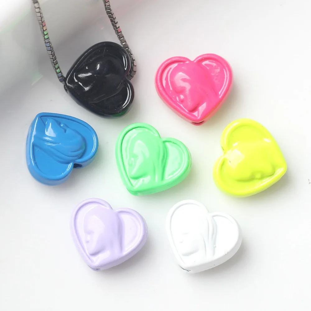 

New Arrival Neon Enamel Colors Metal Alloy Love Heart Beads Fit Bracelet Necklace Earring Ornament Accessory Spacer 60pcs 8*10mm