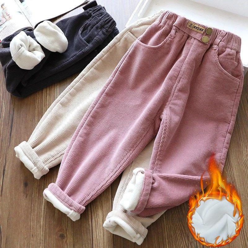 Kids Pants Corduroy Slacks Children's Loose Stretch Fleece Shorts Daddy Pants Kids Clothes for Boys Girls 2 To 7 Years
