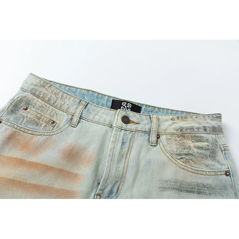 2024 Fall New High Street Tide Loose Straight Jeans Spersonalizowane, ręcznie malowane graffiti Retro Niebieskie długie spodnie męskie i damskie