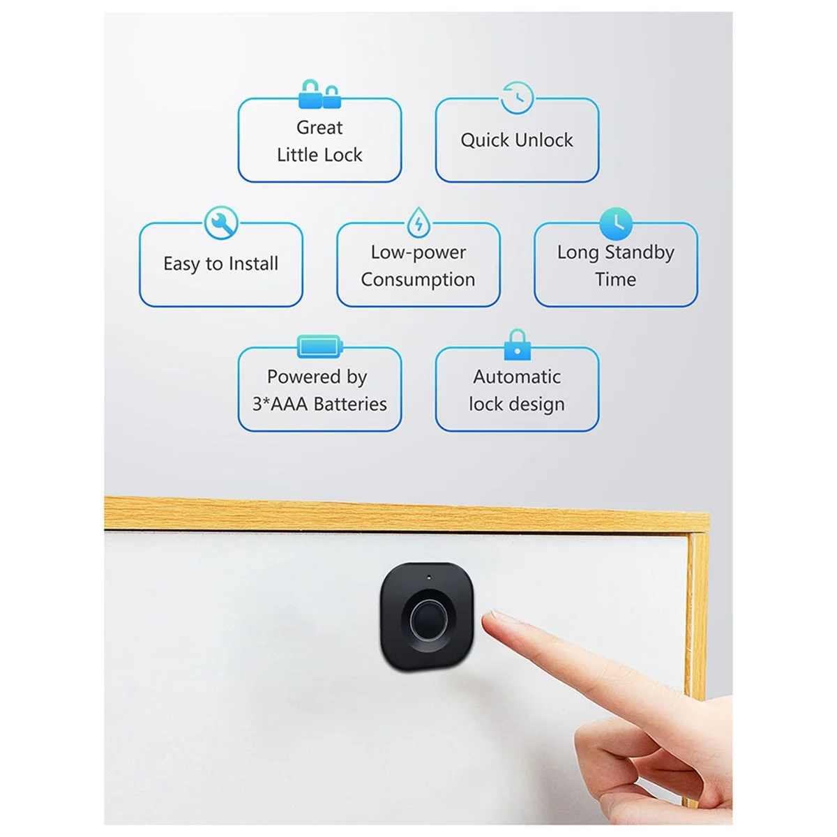 AA98 Smart Biometric Cabinet Lock - Keyless Hidden File Drawer Wardrobe Lock for Home Office