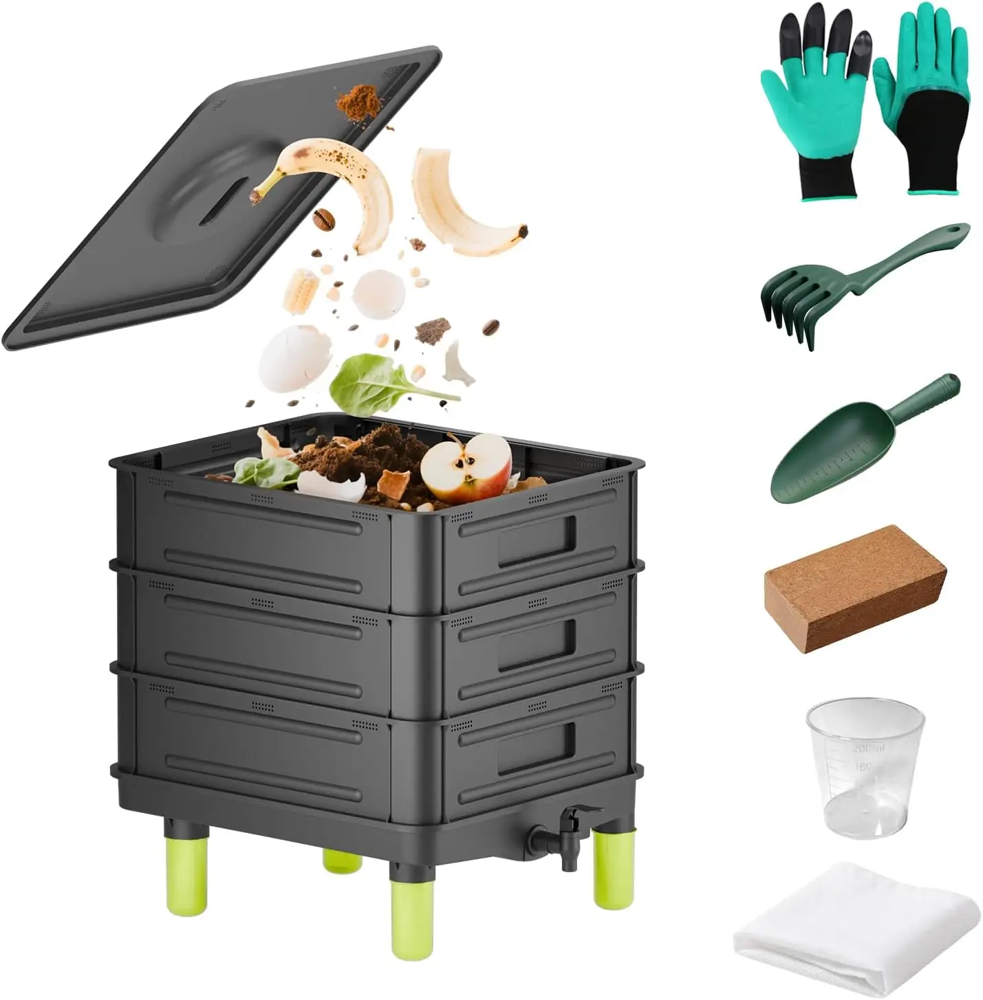 

3-слойный компостер для червей, контейнер для червячных компостов объемом 50 л для использования в помещении и на открытом воздухе, стартовые наборы для червячной фермы для вермиком, стартер для сада Co