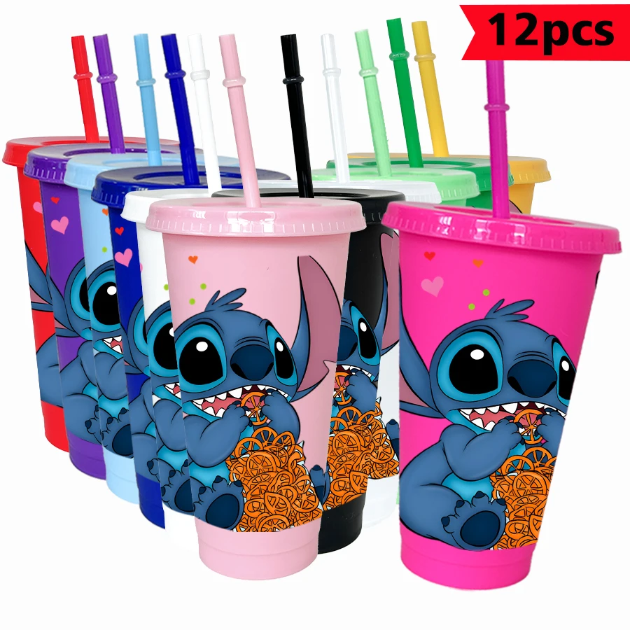 

12 шт./упак. Disney Stitch ананас 26 унций цветной пластиковый стакан для дня рождения, питьевая посуда, кружка для сока, кофе