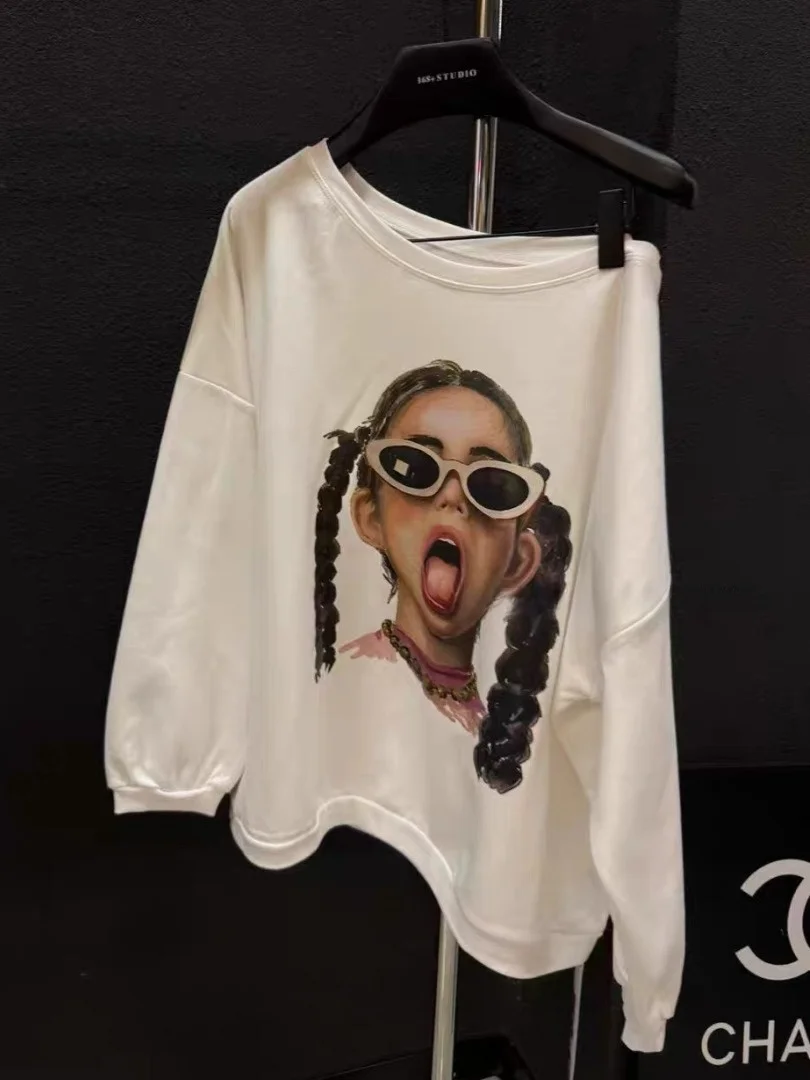 Sweat à capuche long décontracté et ample pour femme, imprimé dessin animé, style Dongda Gate, nouvelle collection automne, épaules tombantes