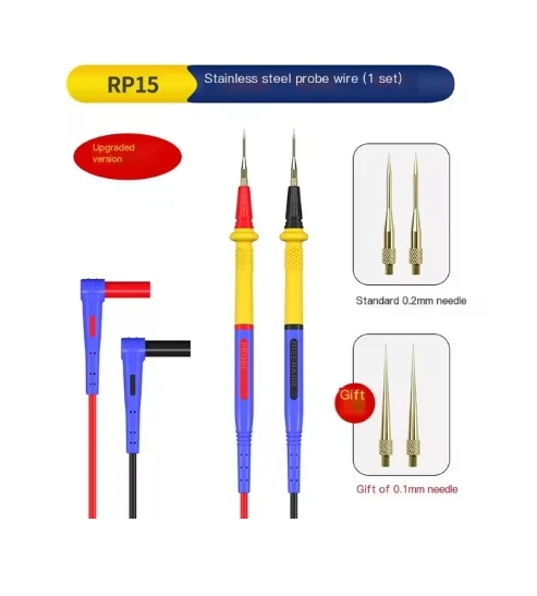 MECHANIC RP15 1000V 20A Stainless Steel Probe Wire Interchangeable Tip Multimeter Test Probe Leads for Circuit Board Repair