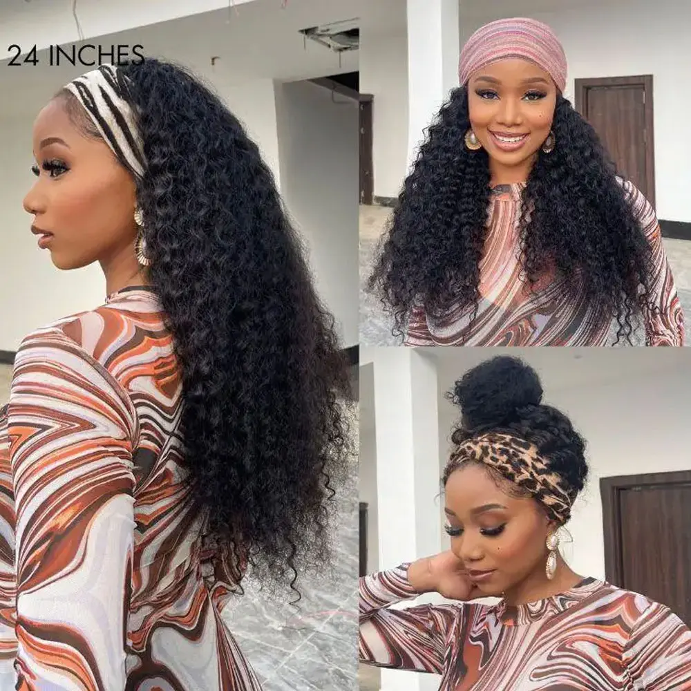 Headband Wig Human Hair Deep Wave Wig 250% Straight Body Wave Human Hair Wigs Half Kinky Cury Wig Brazilian Ready To Wear Wig image 5