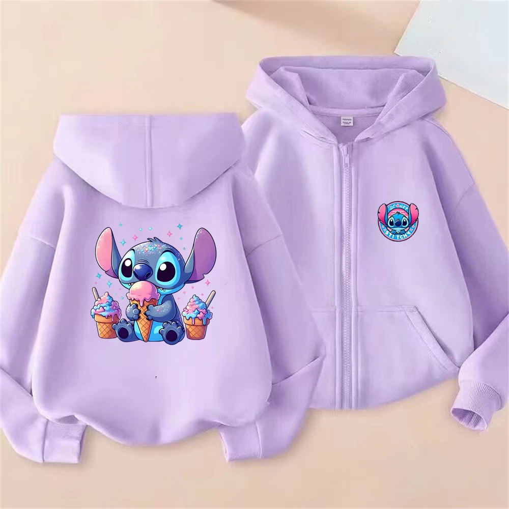 

Stitch cardigan Tops Children Hoodies Zipper style Toddler 3-12 Year Coat Clothing Boys Girls pink Purple Hoodie Sweatshirr