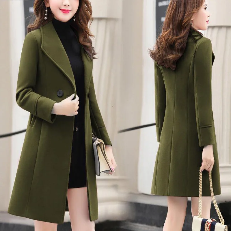 

2023 New Woolen Coat Women Long Autumn and Winter Korean Version of Fashion Slim-fit Nizi Woolen Coat Woman