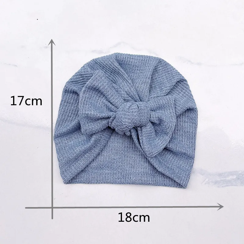 Chapeau de bébé tricoté en forme de gaufre 0-2T, Bonnet doux pour nouveau-né, chaud, pour hôpital, Turban, Bonnet pour bébé fille, nœud d\'oreille,