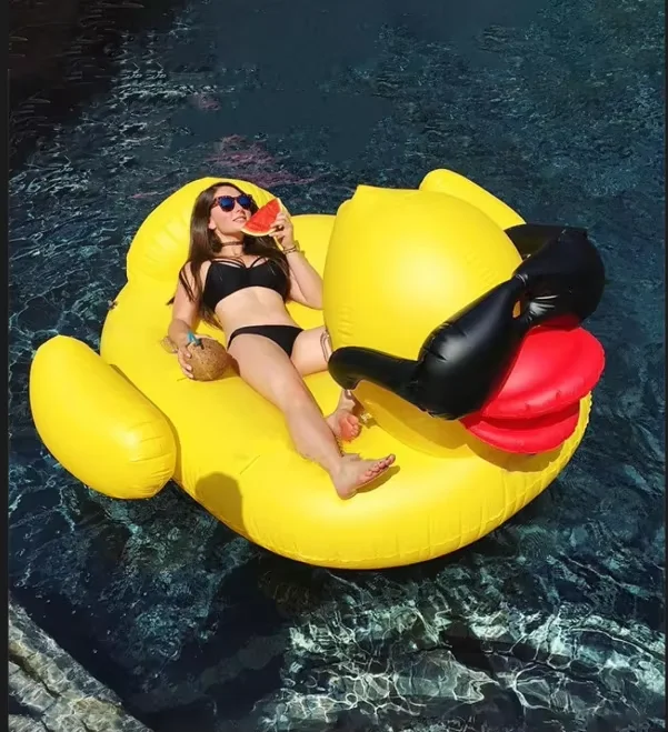 Adult swimming pool float tube water toy pvc inflatable yellow duck swim ring