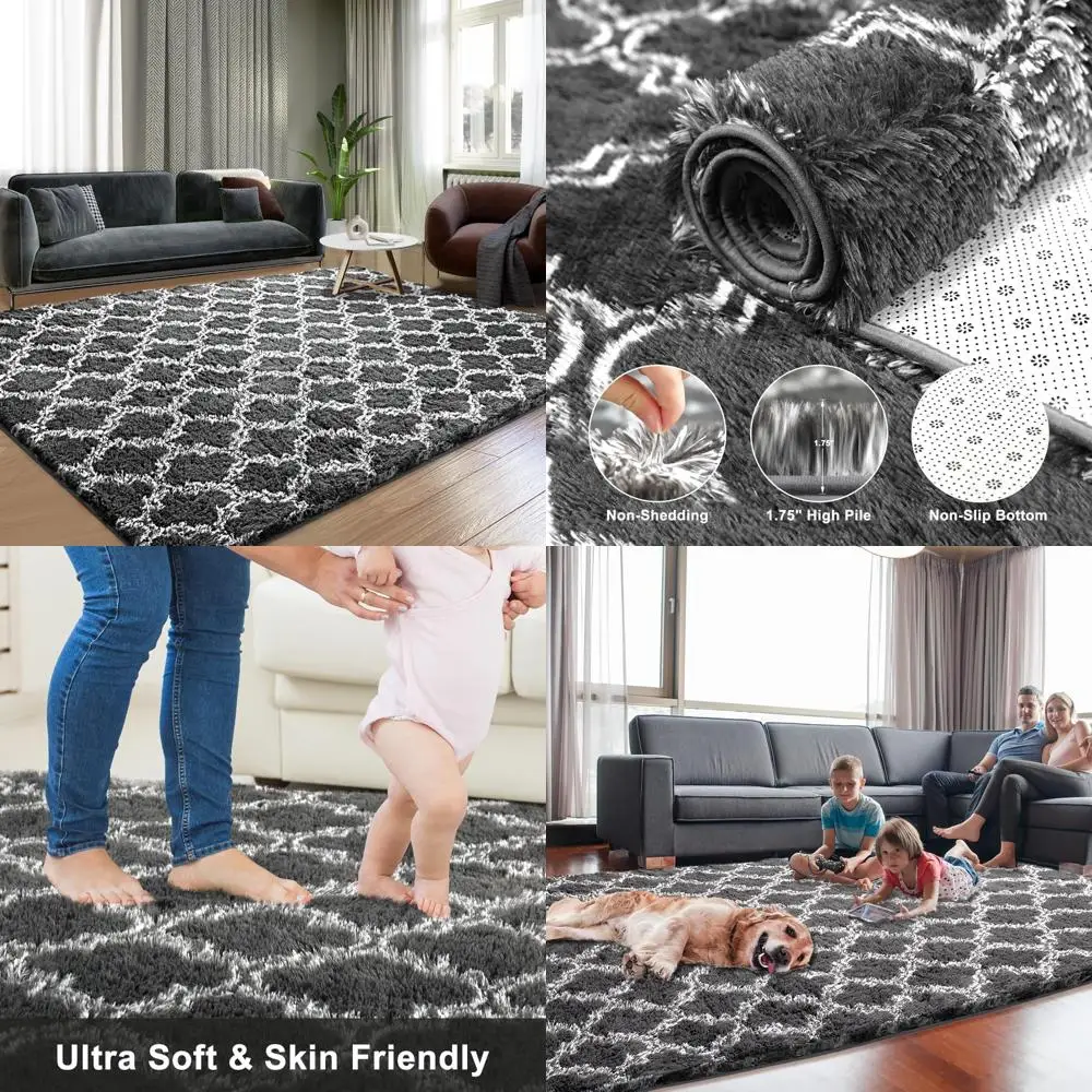 

8x10 Area Rugs for Living Room, Fluffy Shag Rugs for Bedroom, Non-Slip Indoor Carpet for Kids Room, Nursery, Home Decor, Geometr