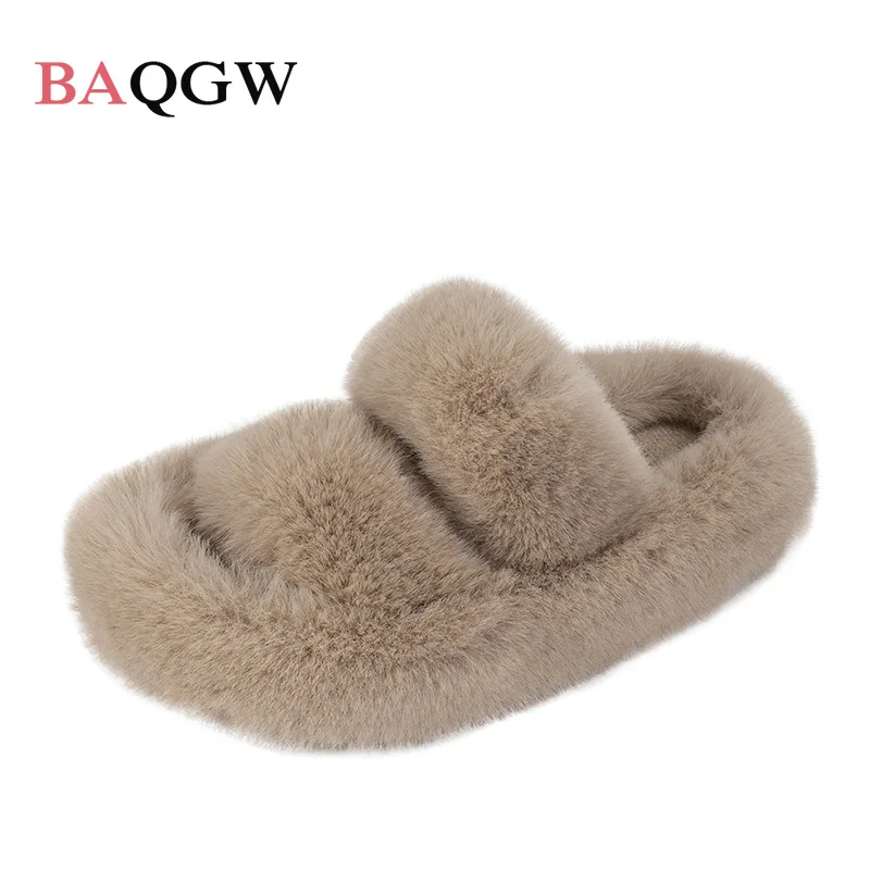 Winter Children Girls House Furry Slippers Fashion Faux Fur Warm Shoes Slip on Flats Baby Girls Home Slides Black Plush Indoor