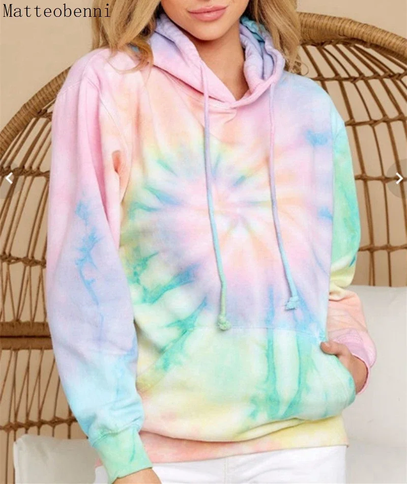 Women Tie Dye Hoodie Sweatshirts Autumn Long Sleeve 2020 Oversize Ladies Pullovers Casual Loose Pocket Hooded Shirt Streetwear