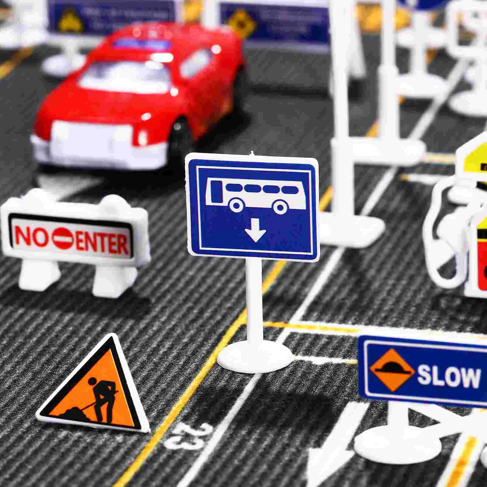 56 Pcs Toy Traffic Sign Road Signs Game Pipeline Cones Toys Street Models Child