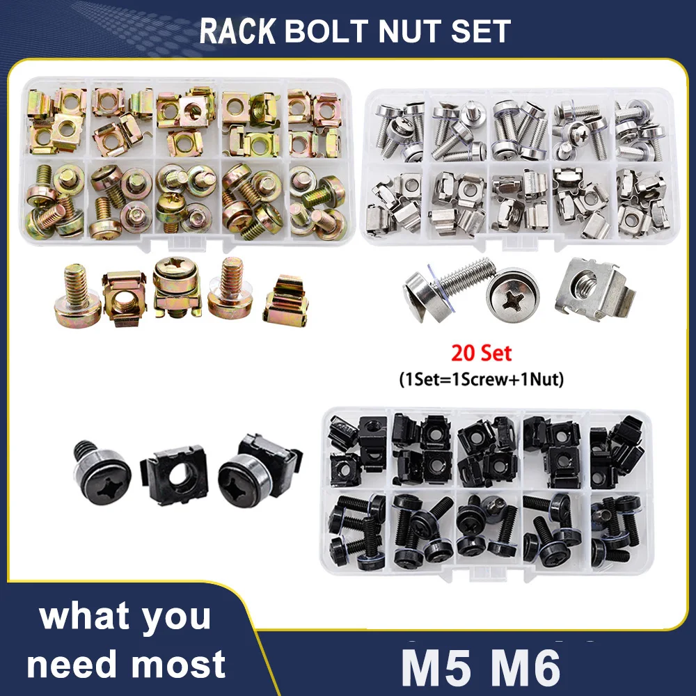 Phillips Rack Screw Nut Set Bolts Washers Metric Square Hole Hardware Server Screws M5 M6 Mount Clip Cage Nuts Assortment Kit