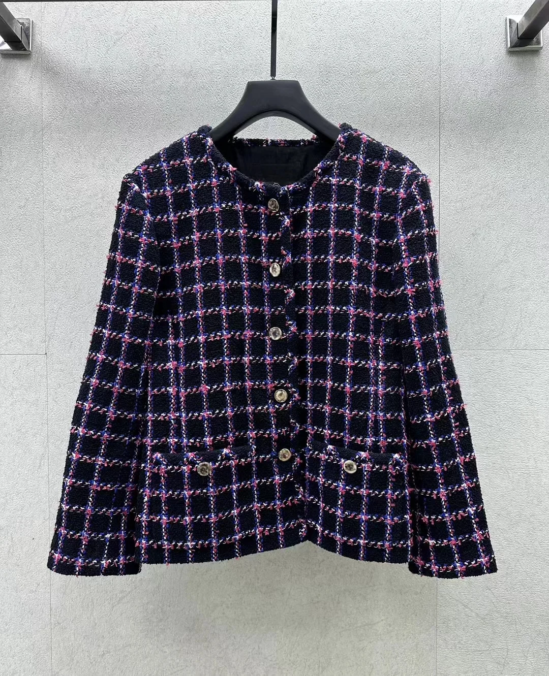 2024 Spring Autumn High Quality Fashion Women\'s Plaid Tweed Coat + Waistcoat Vest Tops C772