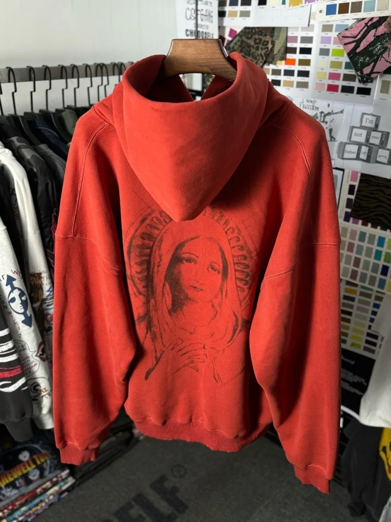 2024ss Washed Red Saint Michael Hoodies For Men Women 1:1 Best Quality Graffiti Hand Drawn Oversized Y2K Hooded Pullovers