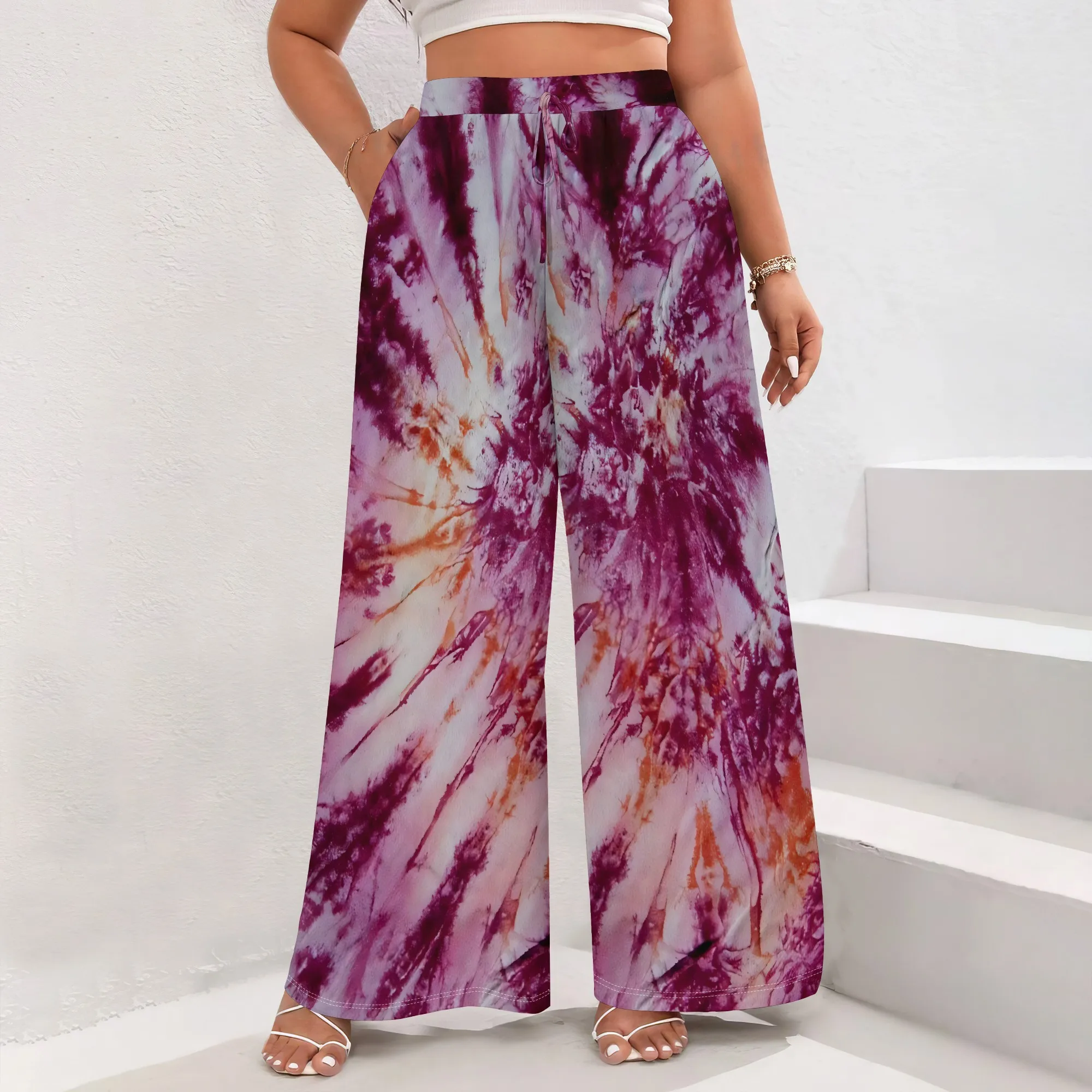 

Women's Navy Blue High-Waist Straight Pants Polyester Business Classic