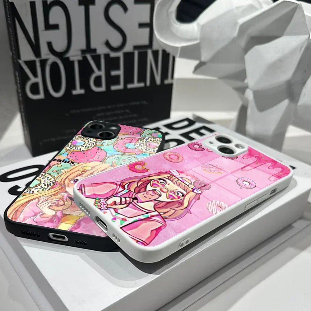 For IPhone 13Pro Cute Donuts Pink Pretty Girls Phone Case Tempered Glass IPhone 14 11 12 XR XS MAX 7/8 X Plus 12 White Cover