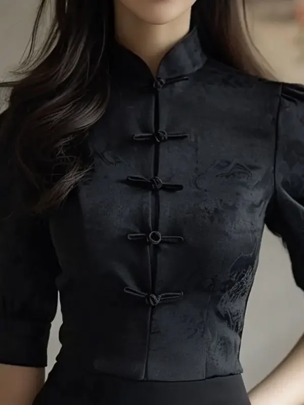 

2025 Shirts for Women Embroidery Jacquard Y2k Tops New Shirt Blusas Mujer De Moda Vintage Black Blouse Chemise Femme