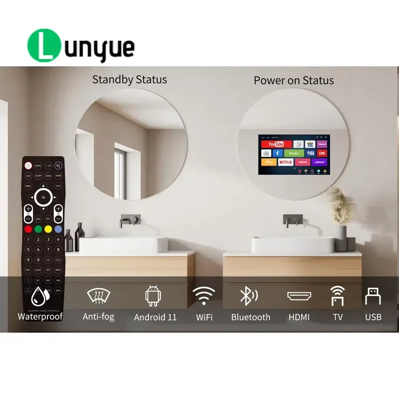 Smart Mirror with Lights Touch Control Integrated Weather News Entertainment Bluetooth Connectivity Health Data Integration