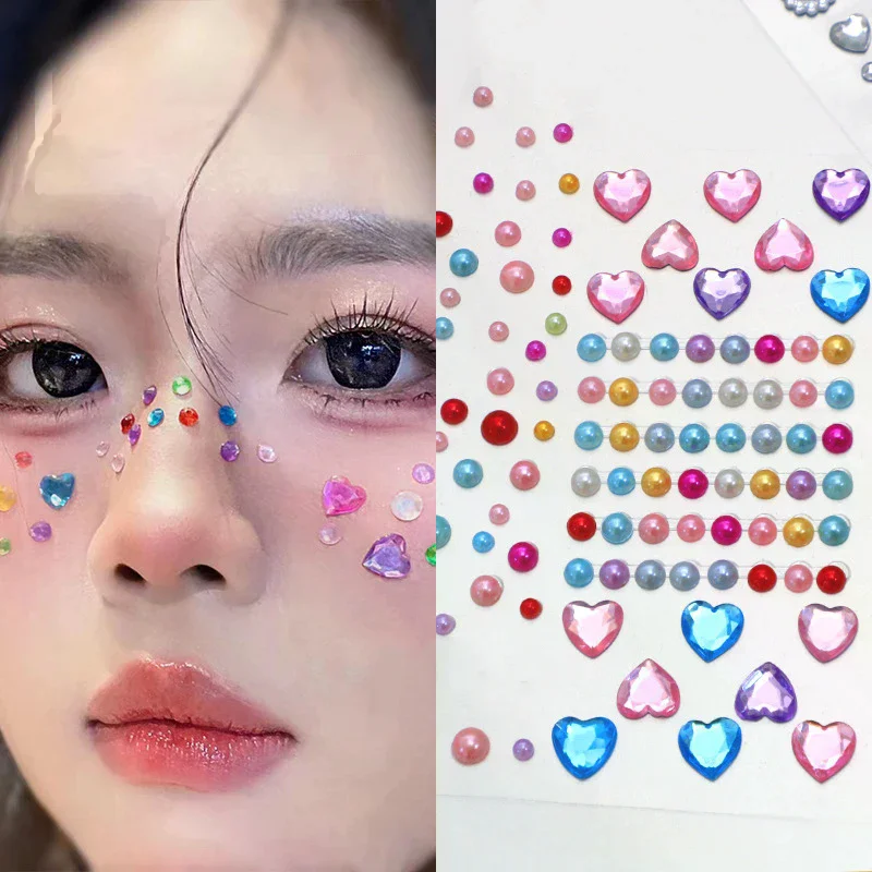 Face Diamond Gem Sticker 5D Colorful Rhinestone Tattoo Eyeshadow Stickers For Festival Nail Body Makeup Bling Jewel DIY Decor
