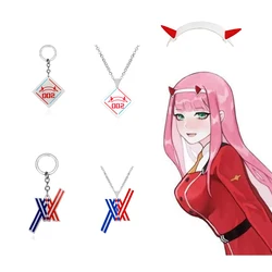 Anime DARLING In The FRANXX Zero Two Devil Horn Hair Accessories Necklace Key Chain Cosplay Fans Gifts Halloween Headwear