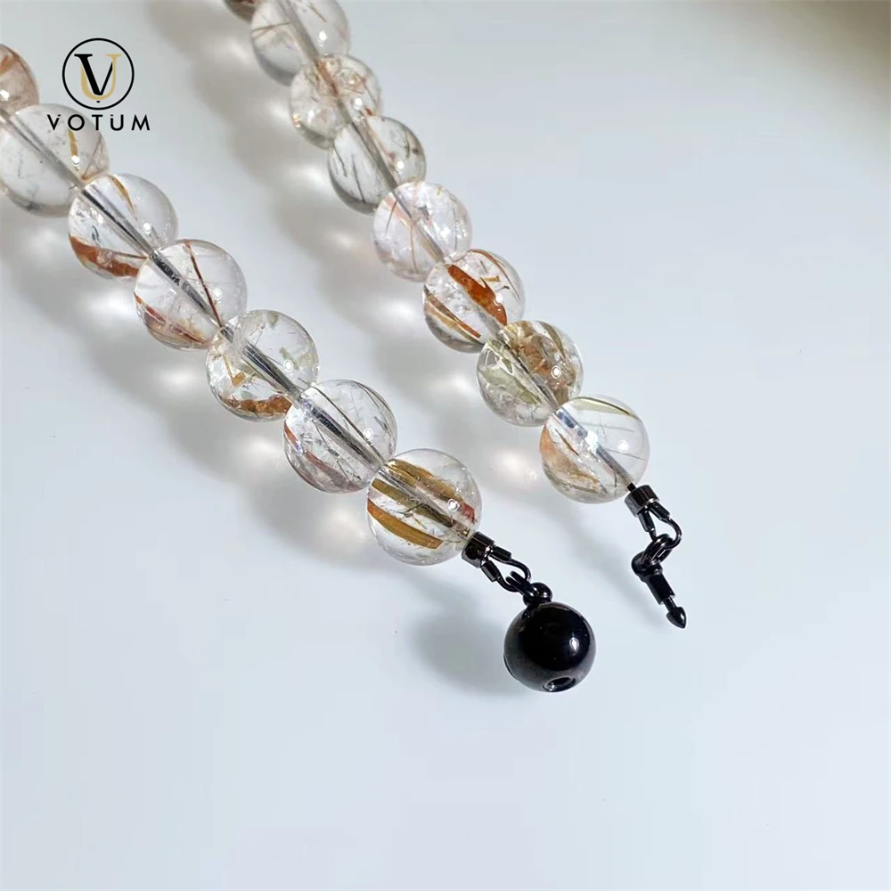 Votum Natural Black Gold Super Seven Rutilated Quartz Beaded Choker Necklace for Unisex Crystal Healing Wealthy Attract Jewelry view 6