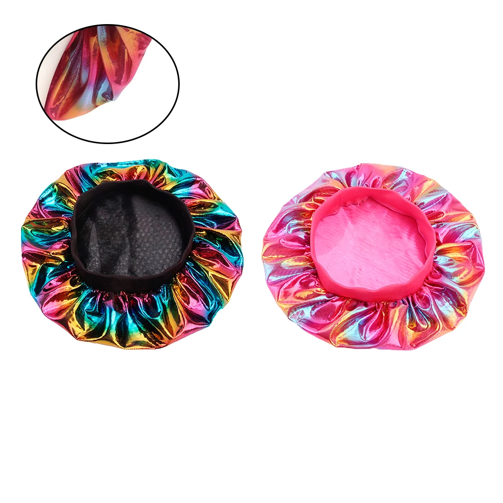 

2pcs High Elastic Sleep Bonnet for Woman Hair Perm Hat Chemotherapy Cap Black Wide Design Comfortable Use