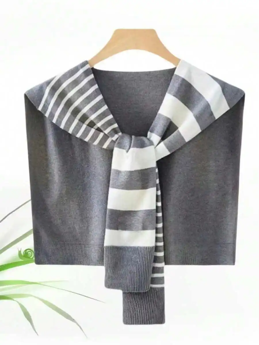 

Unisex Asymmetrical Striped Knitted Shawl Scarf For Autumn Winter Casual Wear