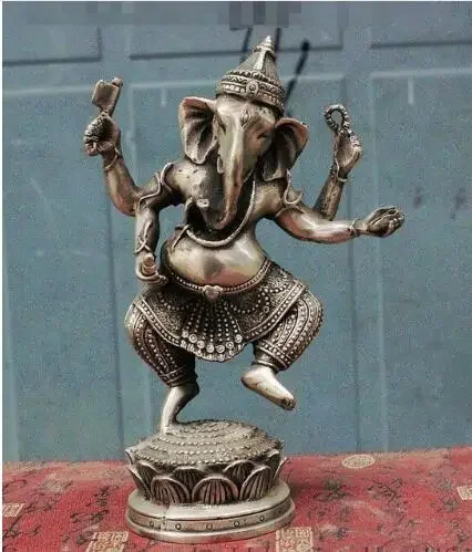 Tibet Buddhism Silver Stand Ganapati Ganesh Lord Ganesha Elephant Buddha Statue