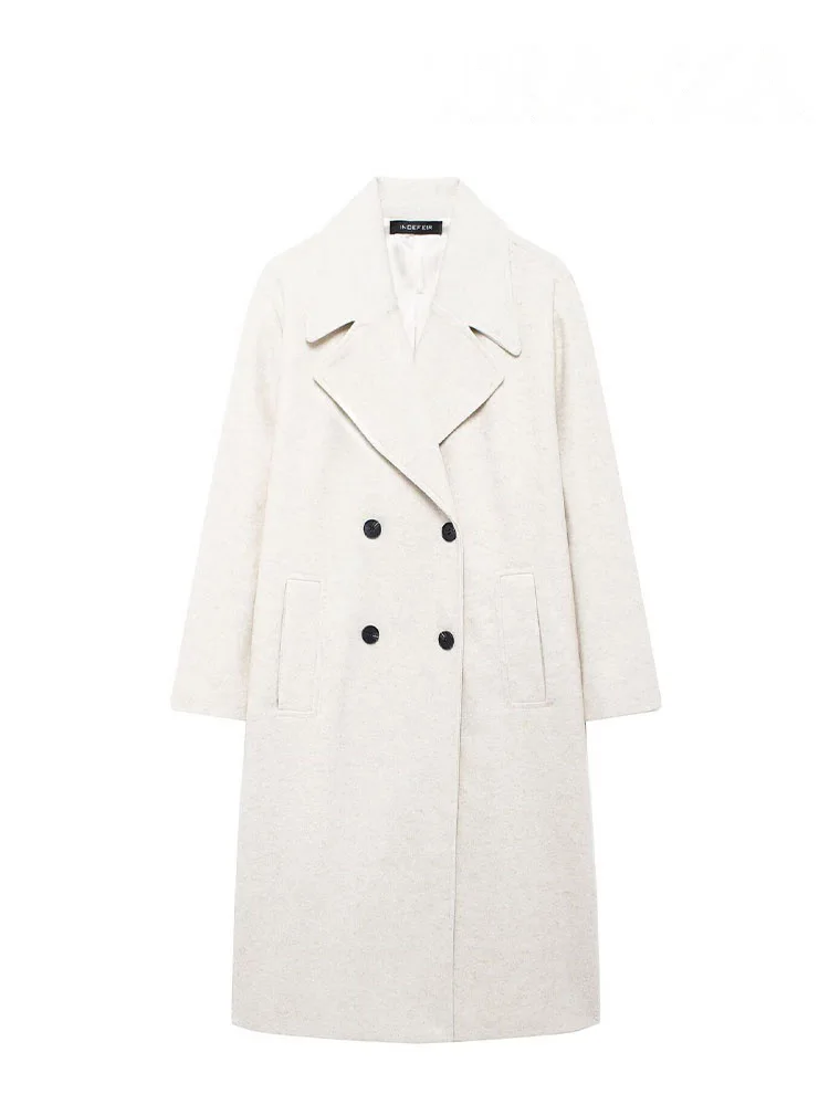 HH Women Fashion Long Sleeve Lapel Pocket Double Breasted Decorate Coat Jacket Female Chic Solid Loose Slim Warm Overcoats