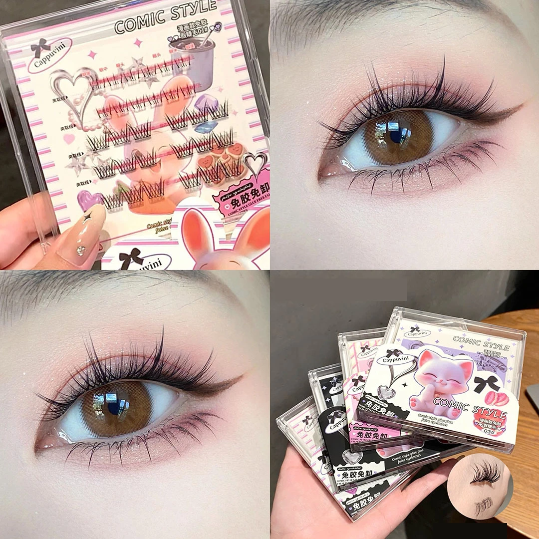 Cappuvini Manga Style Glue Free 5D False Eyelash Natural Curl Upper and Lower Eyelashes