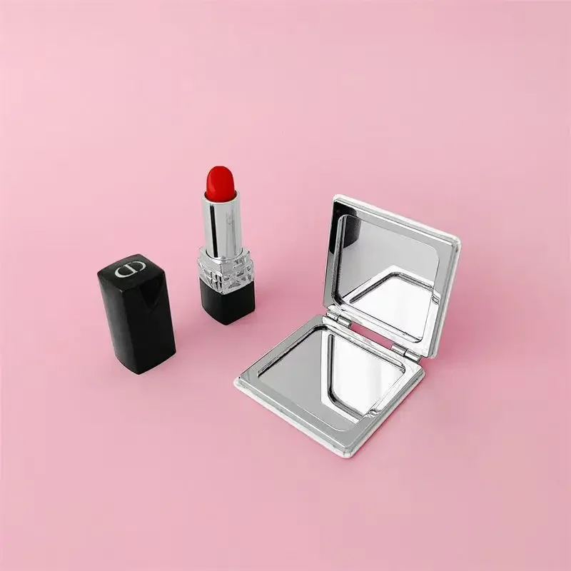 Mini espejo de maquillaje de PU abatible de doble cara, portátil, plegable, color nude, peine de espejo Normal y de aumento con succión magnética