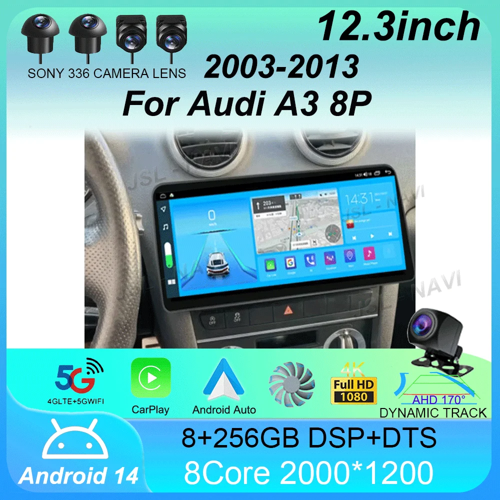 12.3 inch Car Stereo Audio For Audi A3 8P 2003 - 2013 RS3 Sportback 2011 Octa  WiFi Core Autoradio with DSP Carplay Auto 2din