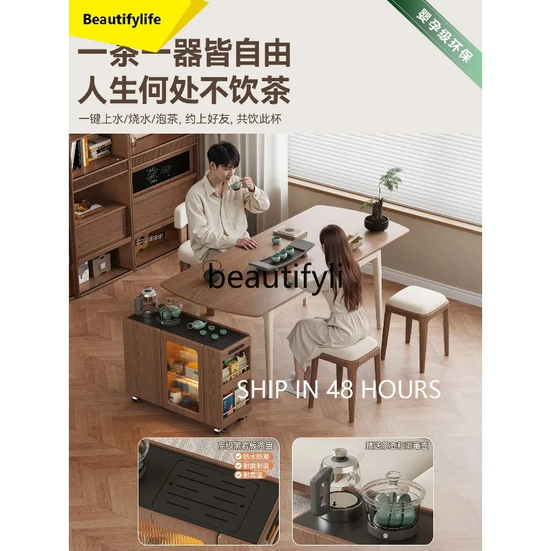 A32 Movable sofa side cabinet new Chinese rock slab tea tea table kettle integrated