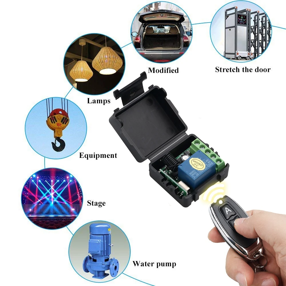 RF Módulo Receptor Sem Fio Interruptor, Relé Único, 2 Transmissor Remoto, DC 12V, 433 MHz