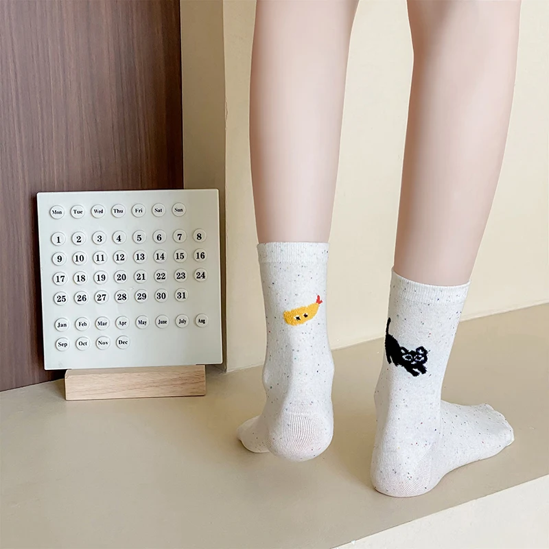 Japanese Cat Cartoon Animal AB Interesting Illustration Personality Design Men And Women Ideas Yarn Cotton Mid-tube Socks