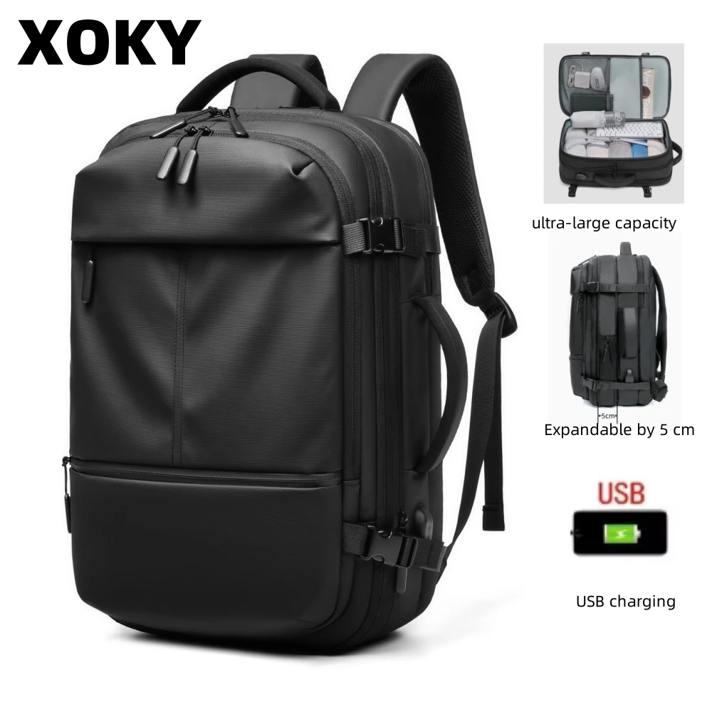 XOKY Travel Backpack Men Business Backpack School Expandable USB Bag Large Capacity 17.3 Laptop Waterproof Fashion Backpack 2303