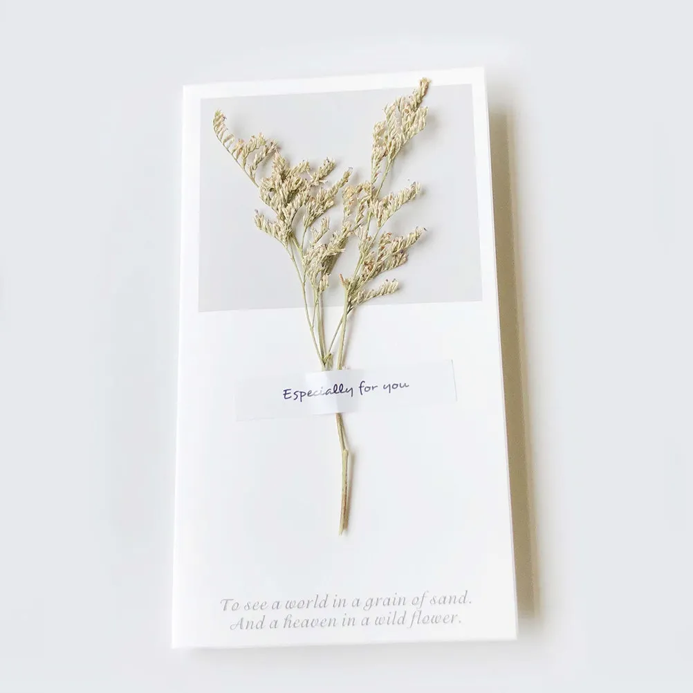 

10Pcs Dried Flower Greeting Cards Birthday Party Wishes Purple Blue Babysbreath Yellow