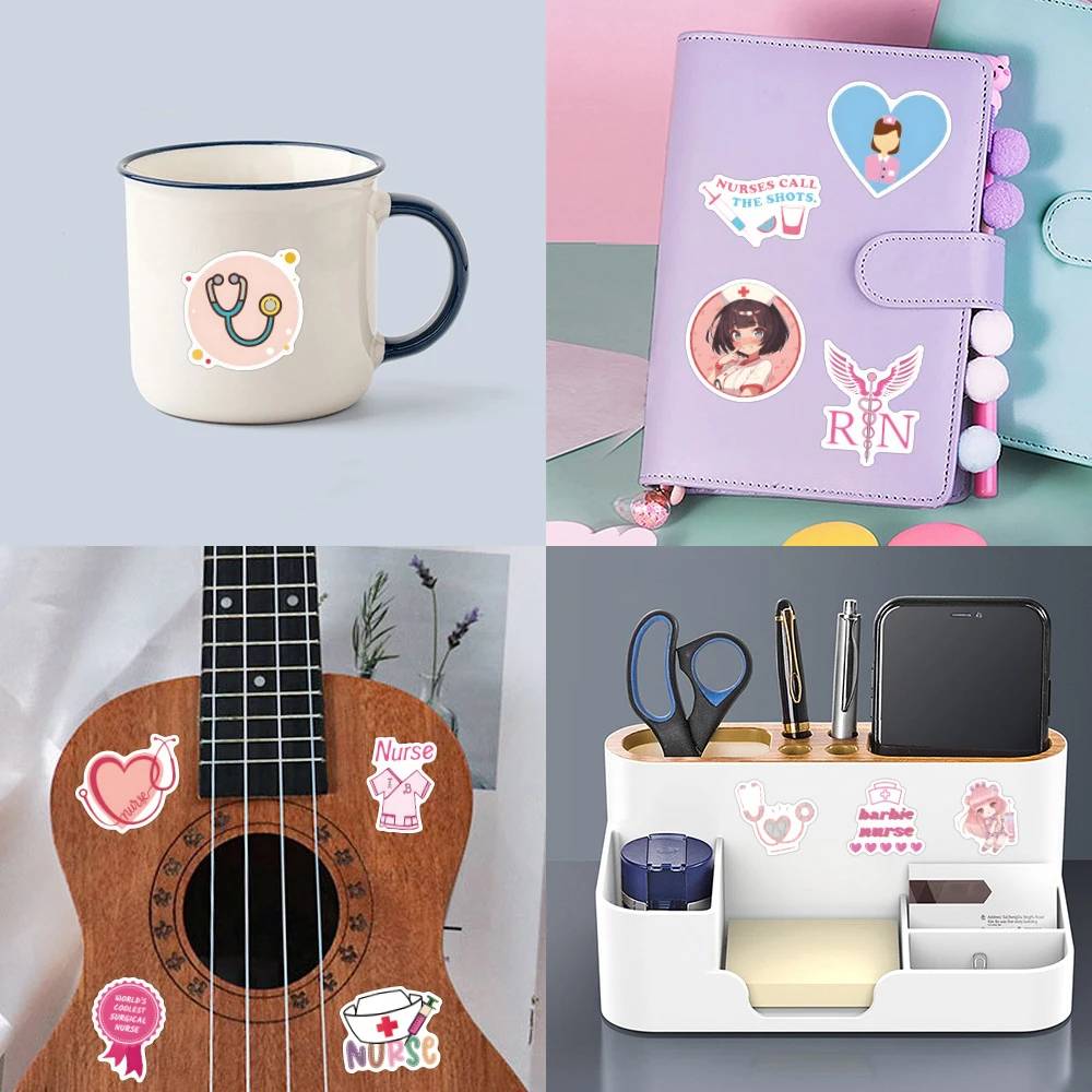 10/30/50/110 Stück Kawaii Rosa Krankenschwester Cartoon Aufkleber Niedliche Graffiti Aufkleber für Mädchen Spielzeug Telefon Wasserflasche Ästhetische Aufkleber Dekor