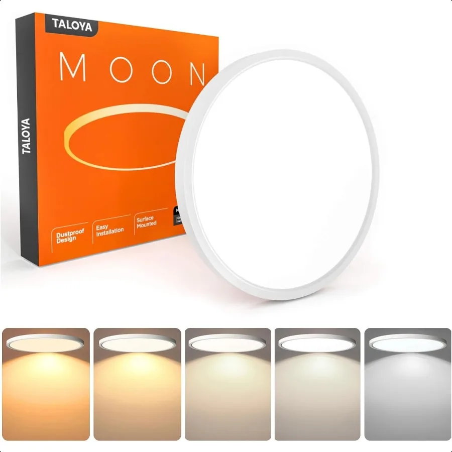 탈로야 플러시 마운트 12인치 천장 조명 밀크 화이트 쉘 20W 표면 장착 LED 조명기구 침실 주방용 5가지 색온도