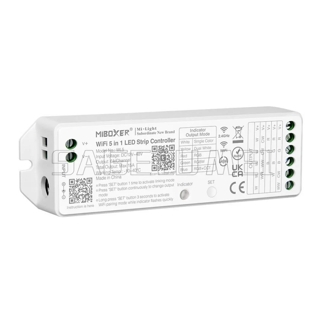 جديد Miboxer WL5-WP مقاوم للماء WL5 FUT089 FUT092 B8 5In1 التحكم لواحد/مزدوج اللون RGB RGBW RGB + CCT Led قطاع تحكم 2.4G