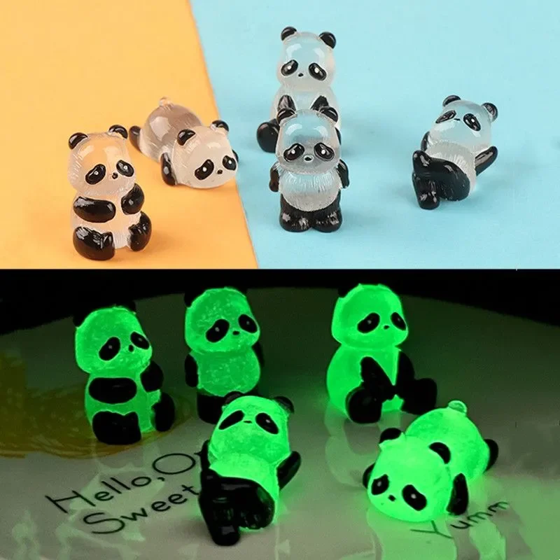 Brilhando Panda Mini Figurinhas, Paisagem em miniatura, Brilhando no Escuro, Decoração em vasos de flores, 5pcs por conjunto