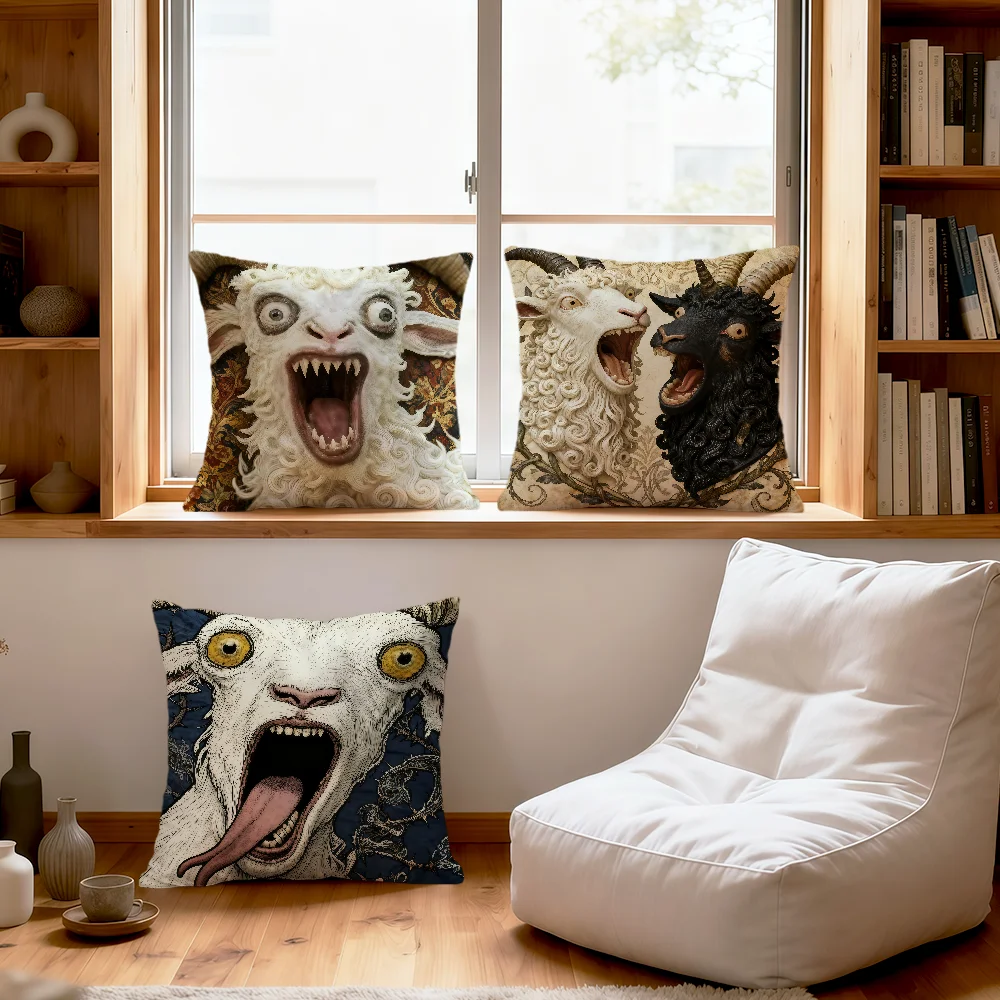 Alternative Gothic Spooky Goat Face art 2D soft pillowcase for Sofa Home Living Room bedside Decor pillow cover Gift Party hogar