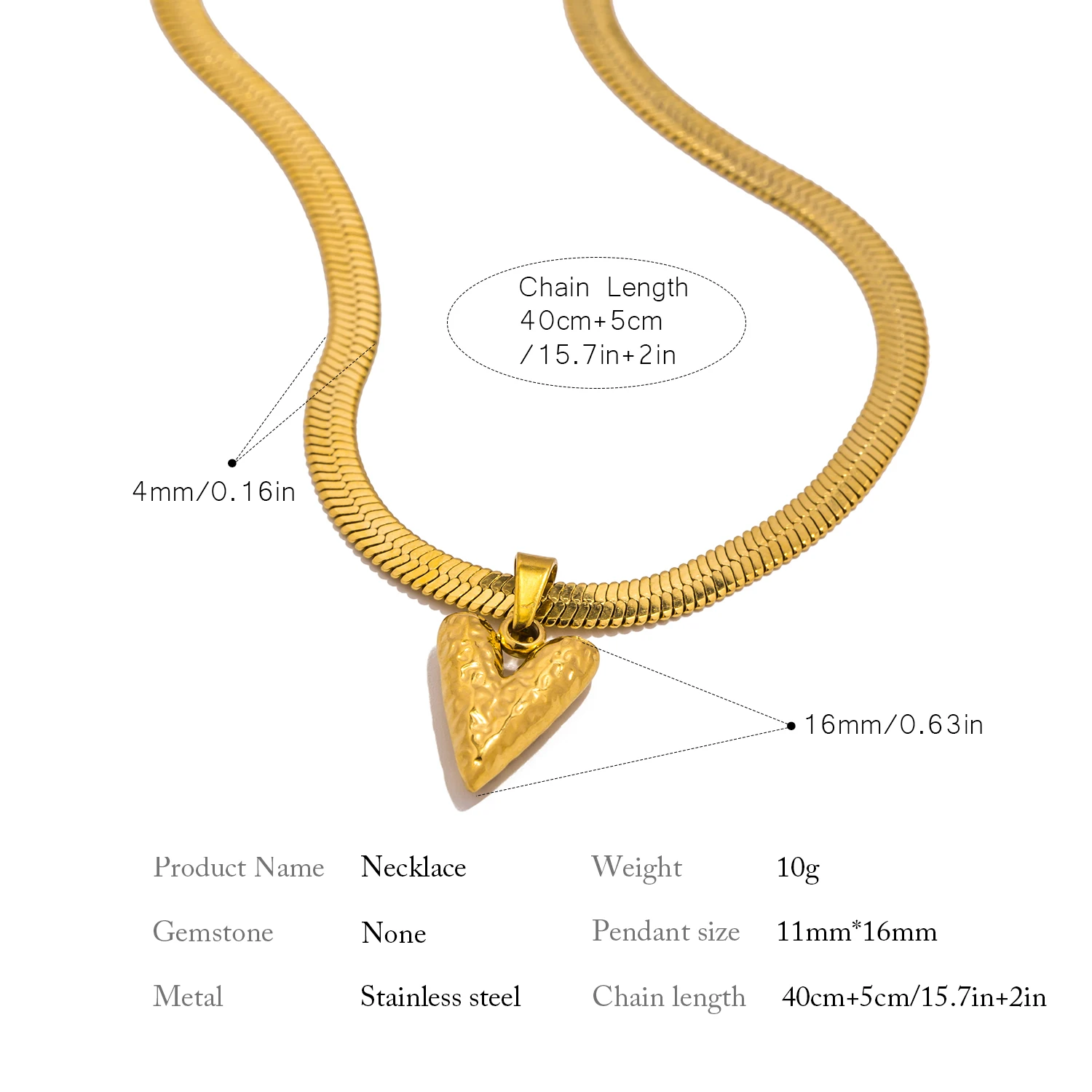 Snake Chain Heart Pendant Stainless Steel Water Drop Pendant Necklace for Women Statement 18k Gold Color Jewelry Waterproof