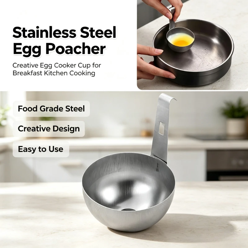 Stainless Steel Egg Poacher Nonstick Egg Boiling Heating Mold with Hanger Hook Kitchen Steaming Gadgets Tools Household Goods